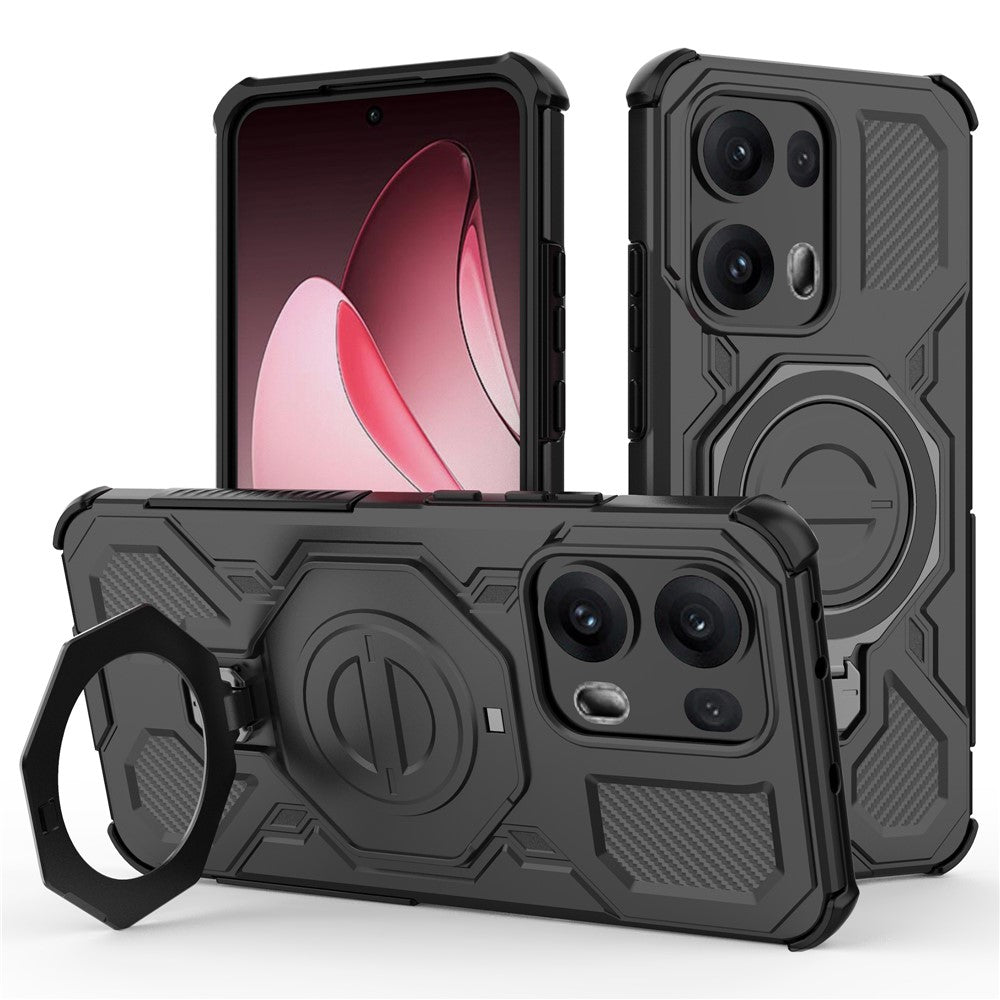 For Oppo Reno13 Pro 5G Magnetic Case Rotating Metal Kickstand Shockproof PC + TPU Phone Back Cover - Black