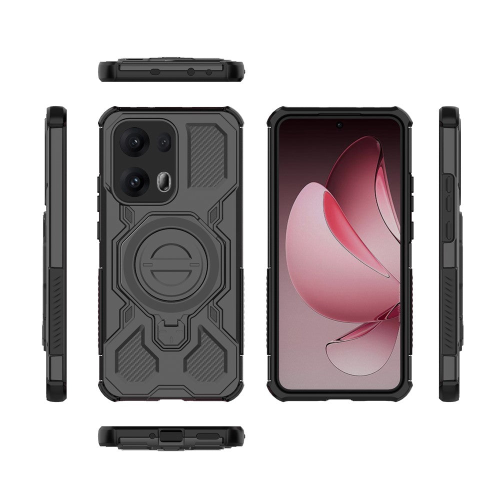For Oppo Reno13 Pro 5G Magnetic Case Rotating Metal Kickstand Shockproof PC + TPU Phone Back Cover - Black