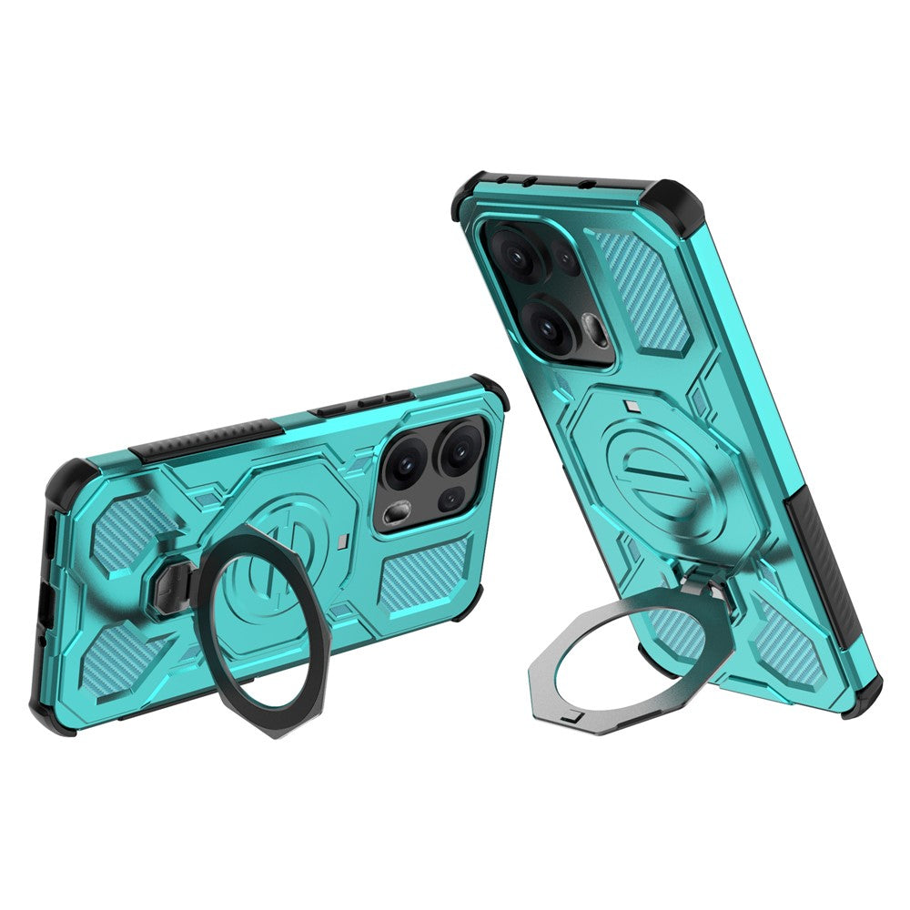 For Oppo Reno13 Pro 5G Magnetic Case Rotating Metal Kickstand Shockproof PC + TPU Phone Back Cover - Baby Blue