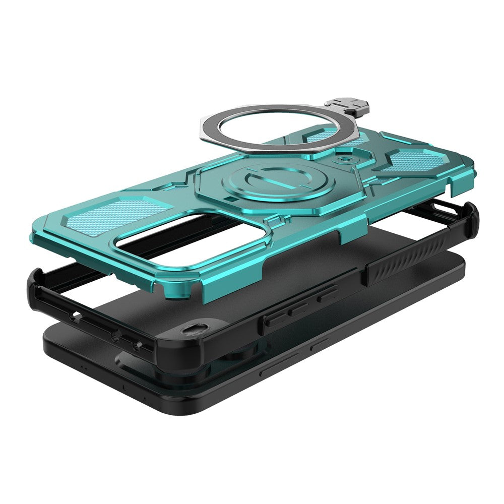 For Oppo Reno13 Pro 5G Magnetic Case Rotating Metal Kickstand Shockproof PC + TPU Phone Back Cover - Baby Blue