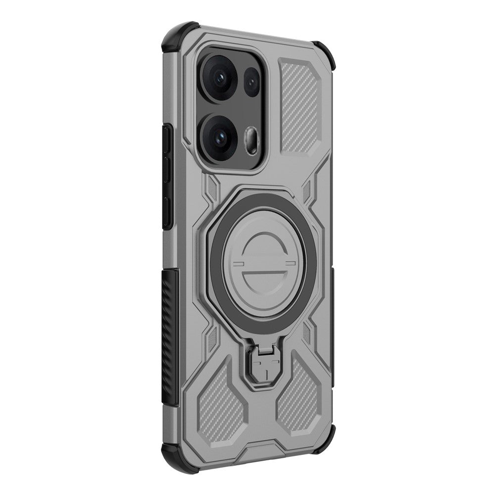 For Oppo Reno13 Pro 5G Magnetic Case Rotating Metal Kickstand Shockproof PC + TPU Phone Back Cover - Grey