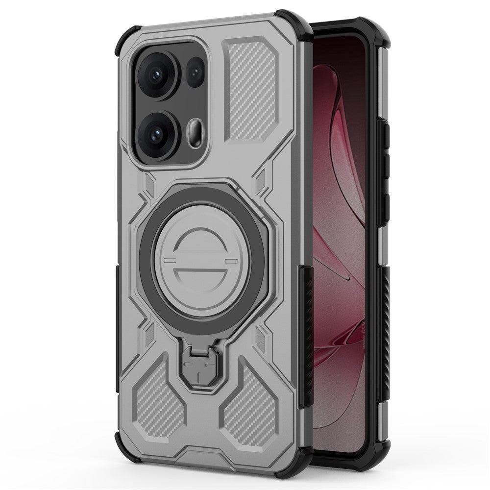 For Oppo Reno13 Pro 5G Magnetic Case Rotating Metal Kickstand Shockproof PC + TPU Phone Back Cover - Grey