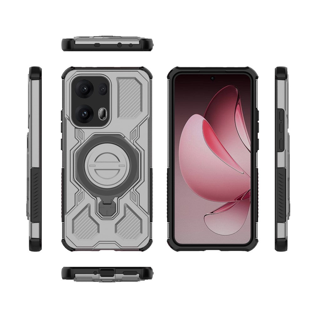 For Oppo Reno13 Pro 5G Magnetic Case Rotating Metal Kickstand Shockproof PC + TPU Phone Back Cover - Grey