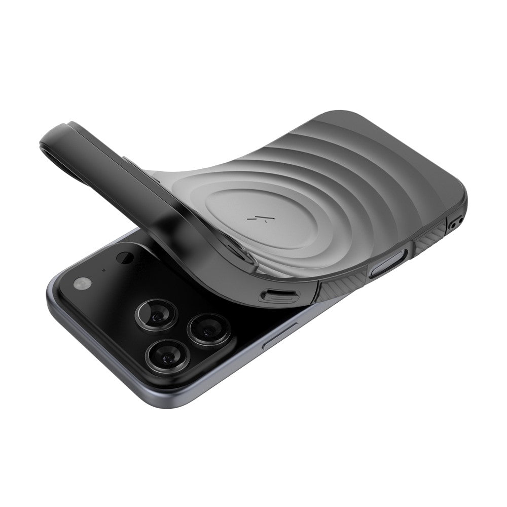 For iPhone 17 Pro Max Case Compatible with MagSafe PC Kickstand Ripple Texture TPU Phone Cover - Grey