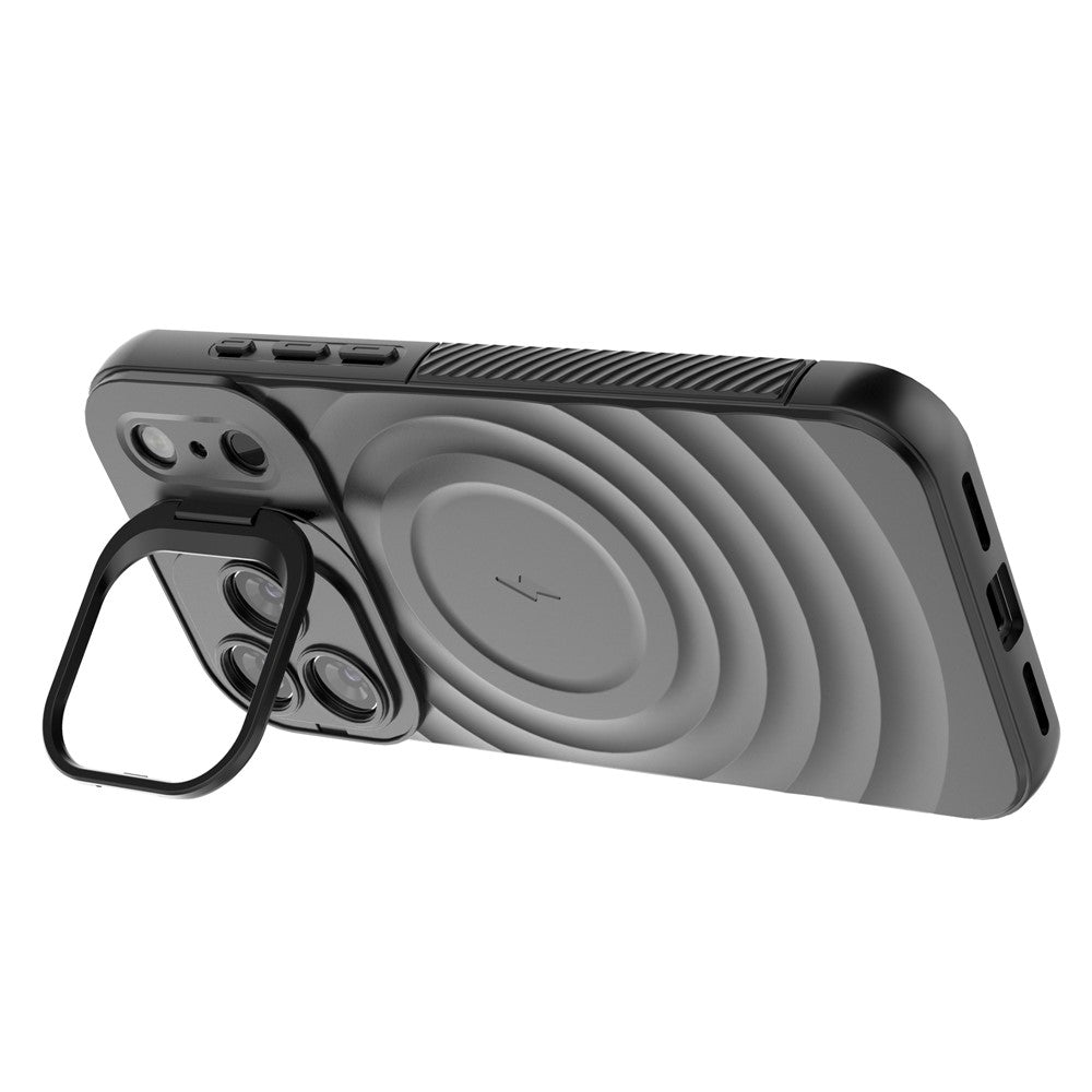 For iPhone 17 Pro Max Case Compatible with MagSafe PC Kickstand Ripple Texture TPU Phone Cover - Grey