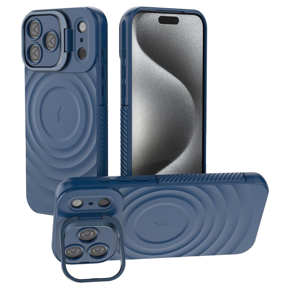 For iPhone 17 Pro Max Case Compatible with MagSafe PC Kickstand Ripple Texture TPU Phone Cover - Blue