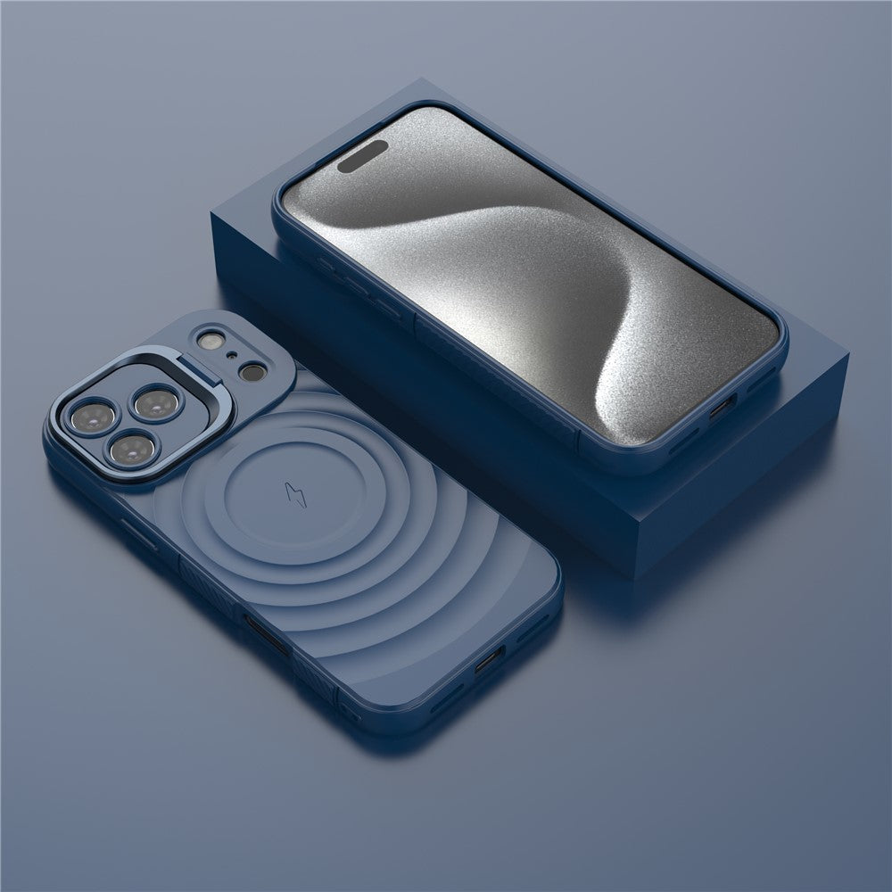 For iPhone 17 Pro Max Case Compatible with MagSafe PC Kickstand Ripple Texture TPU Phone Cover - Blue