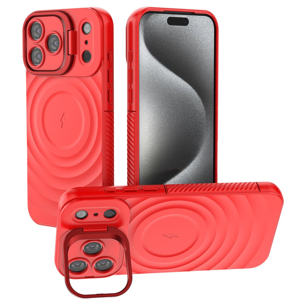 For iPhone 17 Pro Max Case Compatible with MagSafe PC Kickstand Ripple Texture TPU Phone Cover - Red
