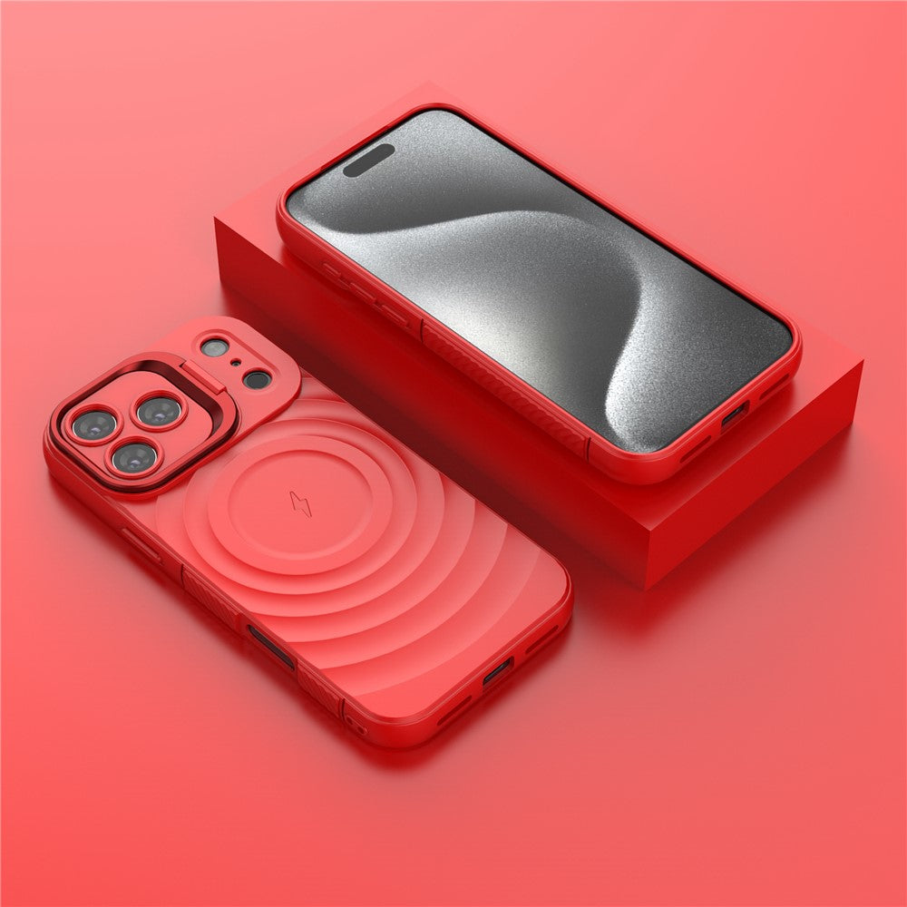 For iPhone 17 Pro Max Case Compatible with MagSafe PC Kickstand Ripple Texture TPU Phone Cover - Red