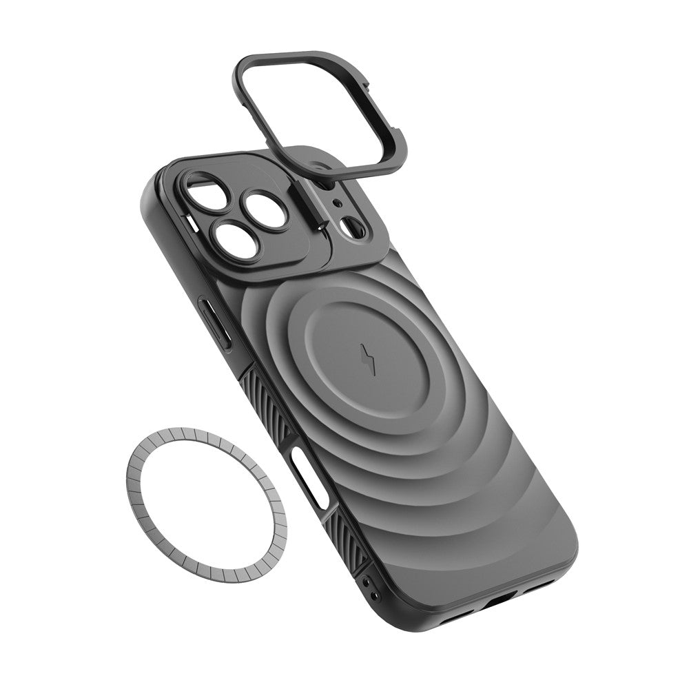 For iPhone 17 Pro Max Case Compatible with MagSafe PC Kickstand Ripple Texture TPU Phone Cover - Red