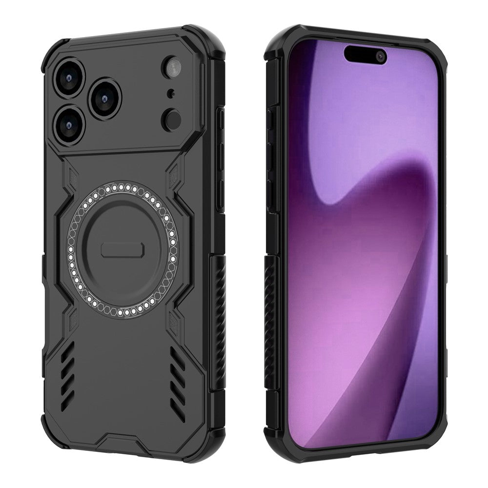 For iPhone 17 Pro Max Magnetic Case Butterfly Armor Hollow Heat Dissipation PC + TPU Phone Cover - Black
