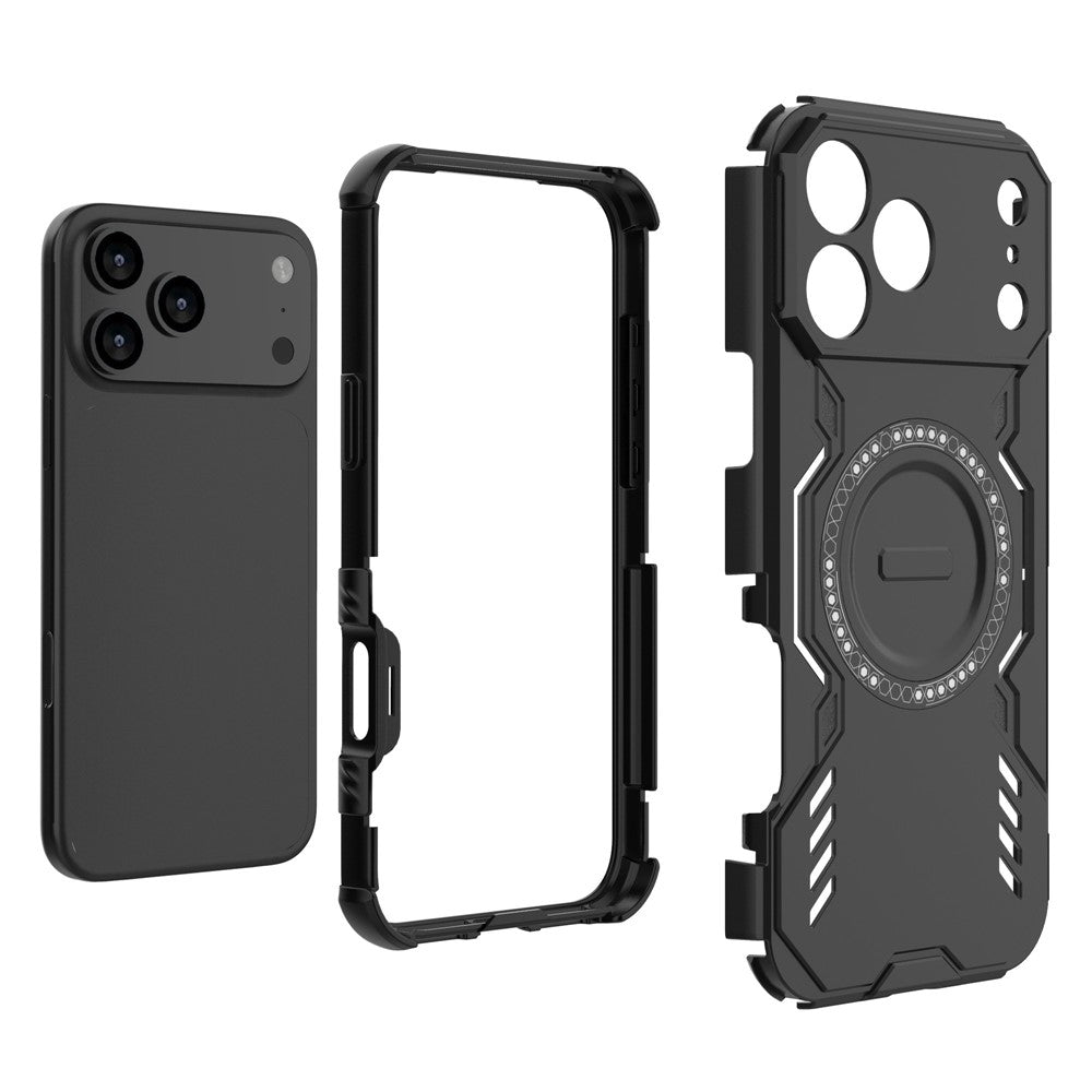 For iPhone 17 Pro Max Magnetic Case Butterfly Armor Hollow Heat Dissipation PC + TPU Phone Cover - Black