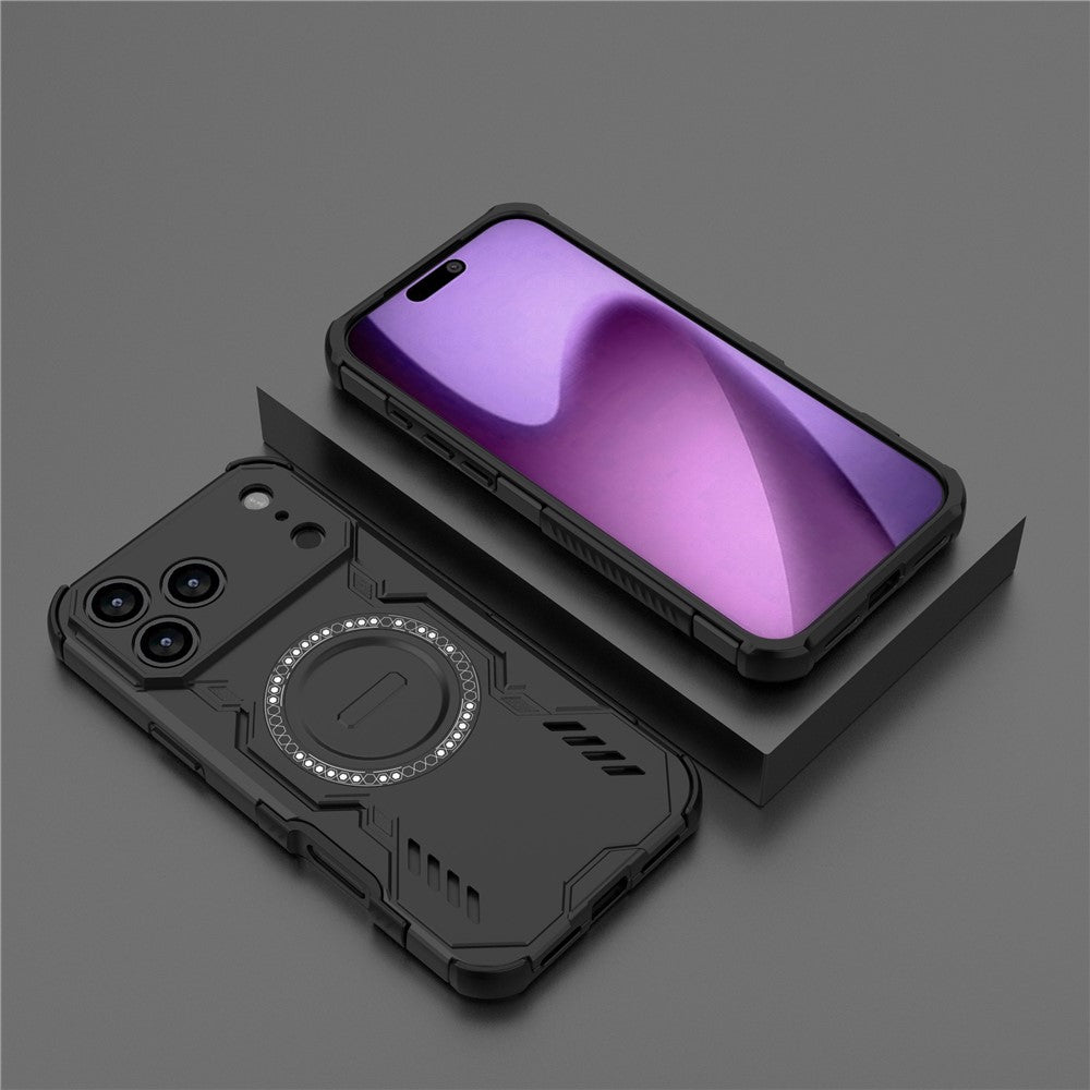 For iPhone 17 Pro Max Magnetic Case Butterfly Armor Hollow Heat Dissipation PC + TPU Phone Cover - Black