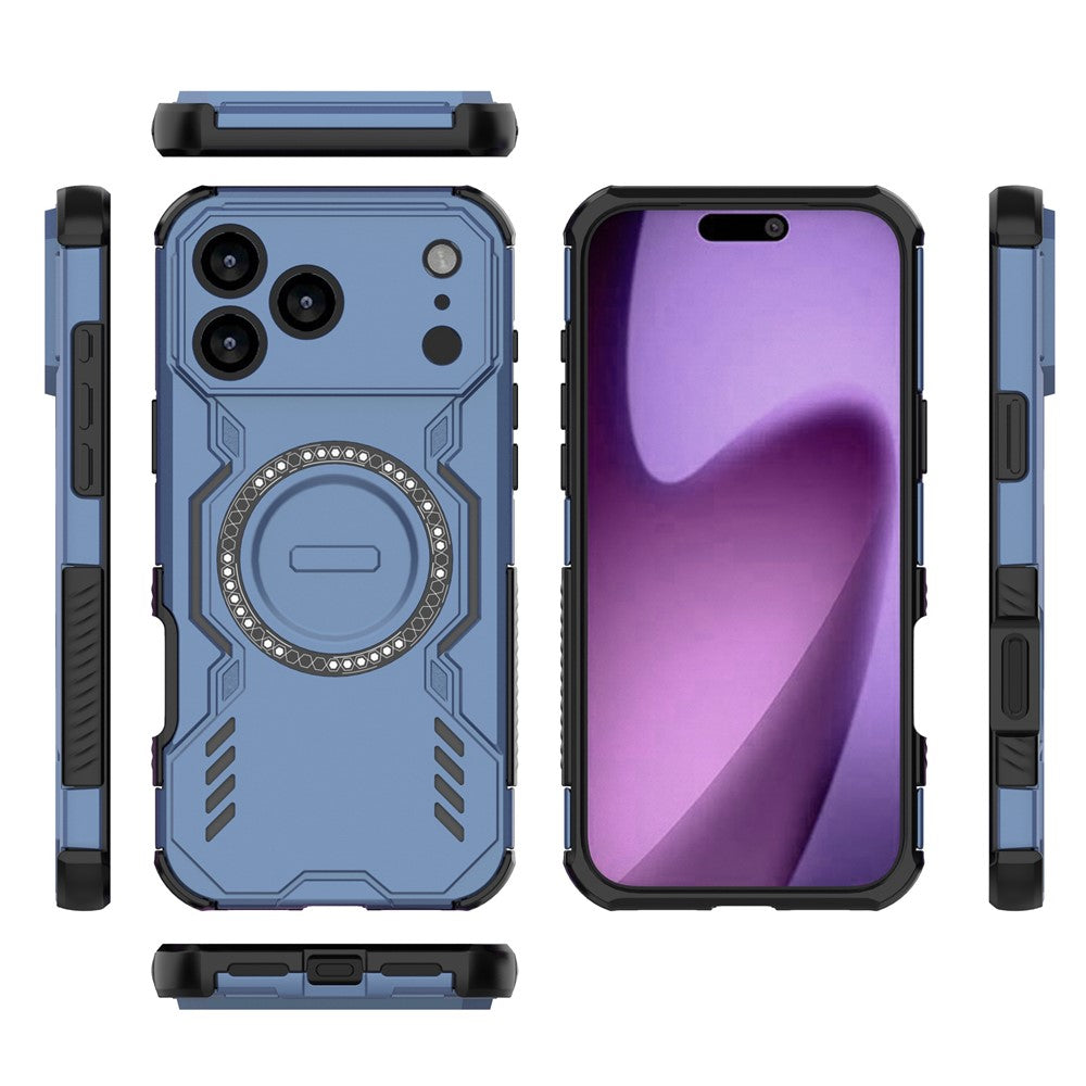 For iPhone 17 Pro Max Magnetic Case Butterfly Armor Hollow Heat Dissipation PC + TPU Phone Cover - Blue