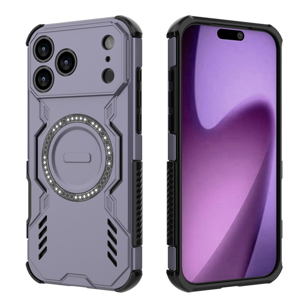 For iPhone 17 Pro Max Magnetic Case Butterfly Armor Hollow Heat Dissipation PC + TPU Phone Cover - Purple