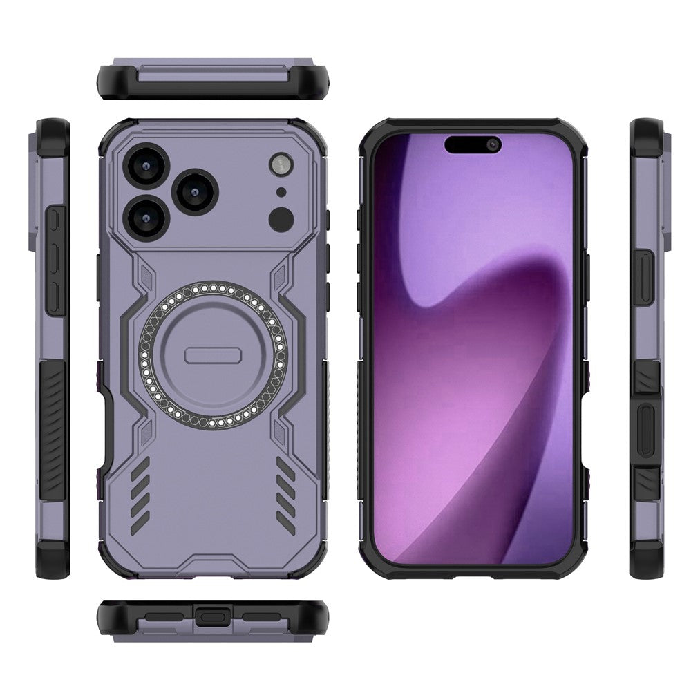 For iPhone 17 Pro Max Magnetic Case Butterfly Armor Hollow Heat Dissipation PC + TPU Phone Cover - Purple