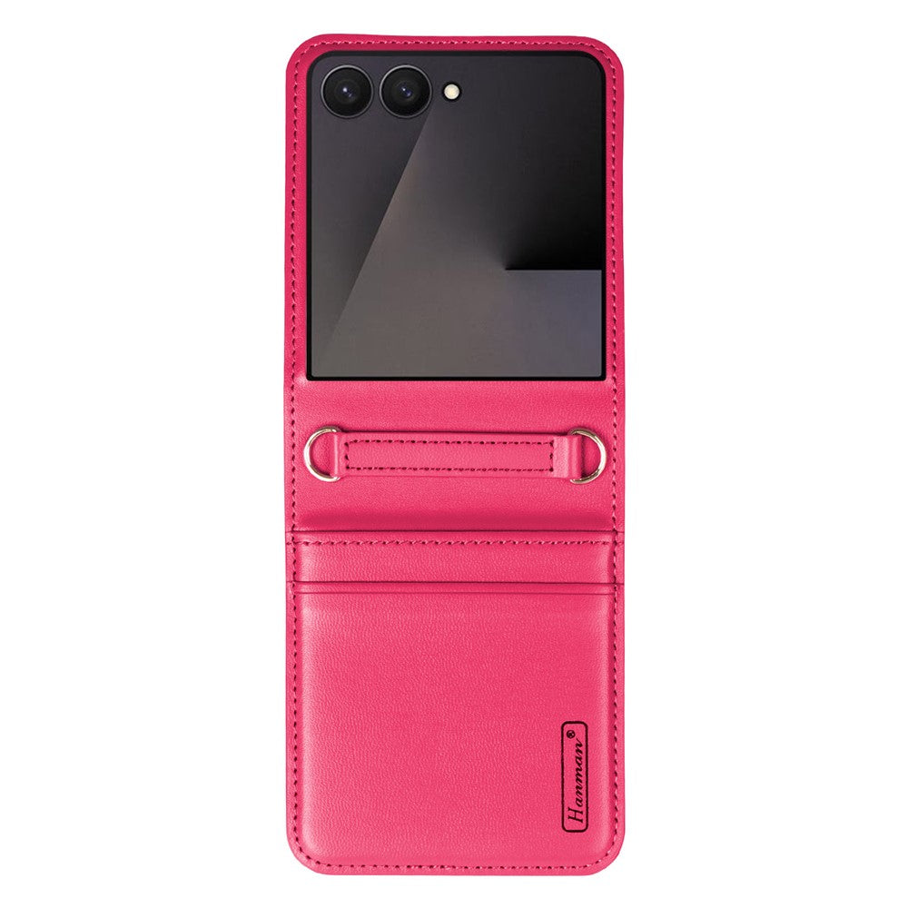 HANMAN Mill Series for Samsung Galaxy Z Flip7 5G Case Card Slots PU Leather Phone Cover - Rose