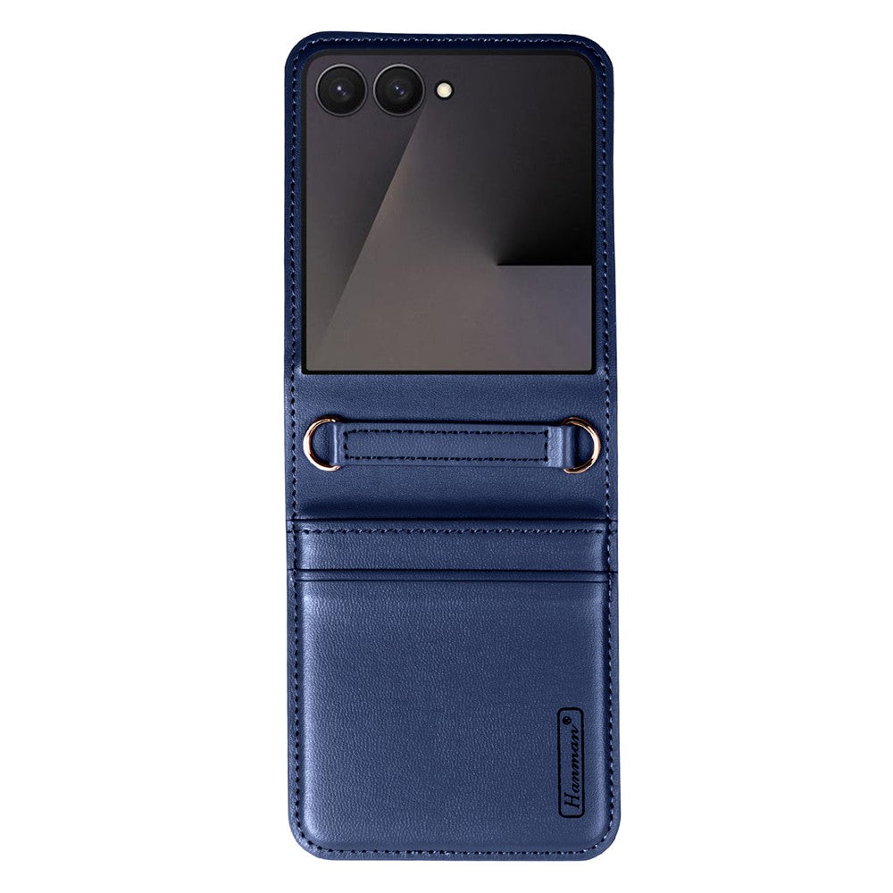 HANMAN Mill Series for Samsung Galaxy Z Flip7 5G Case Card Slots PU Leather Phone Cover - Dark Blue