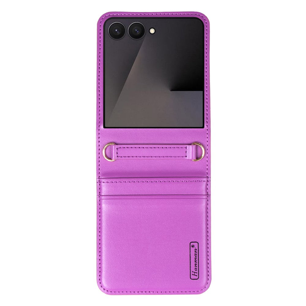 HANMAN Mill Series for Samsung Galaxy Z Flip7 5G Case Card Slots PU Leather Phone Cover - Purple