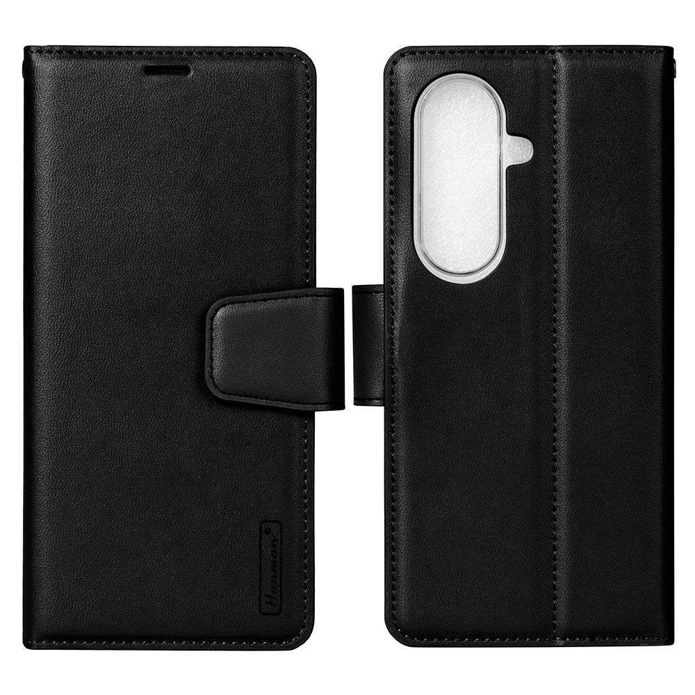 HANMAN Mill Series for Samsung Galaxy Z Fold7 5G Case Wallet Stand PU Leather Phone Cover - Black