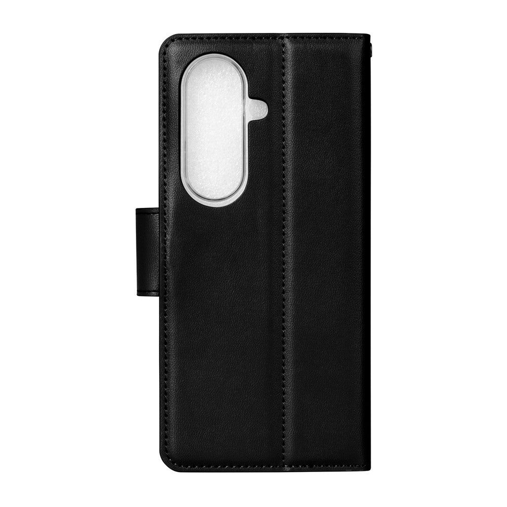 HANMAN Mill Series for Samsung Galaxy Z Fold7 5G Case Wallet Stand PU Leather Phone Cover - Black