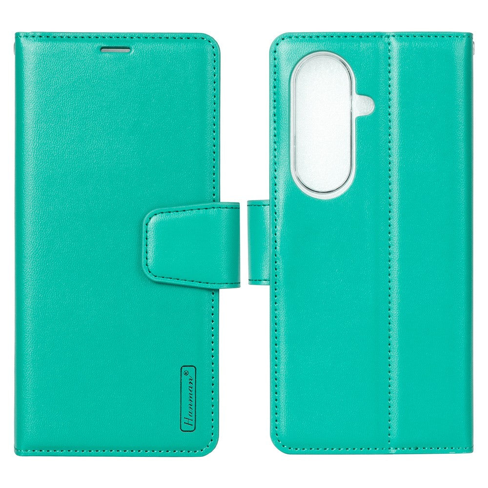 HANMAN Mill Series for Samsung Galaxy Z Fold7 5G Case Wallet Stand PU Leather Phone Cover - Cyan