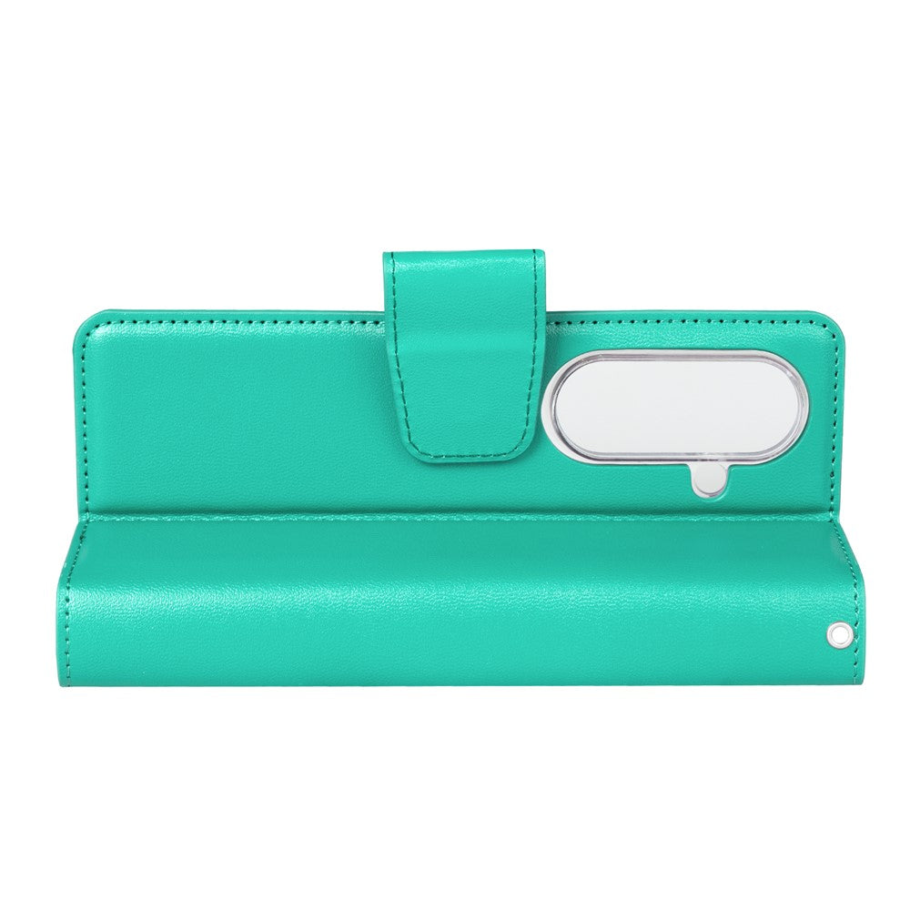 HANMAN Mill Series for Samsung Galaxy Z Fold7 5G Case Wallet Stand PU Leather Phone Cover - Cyan