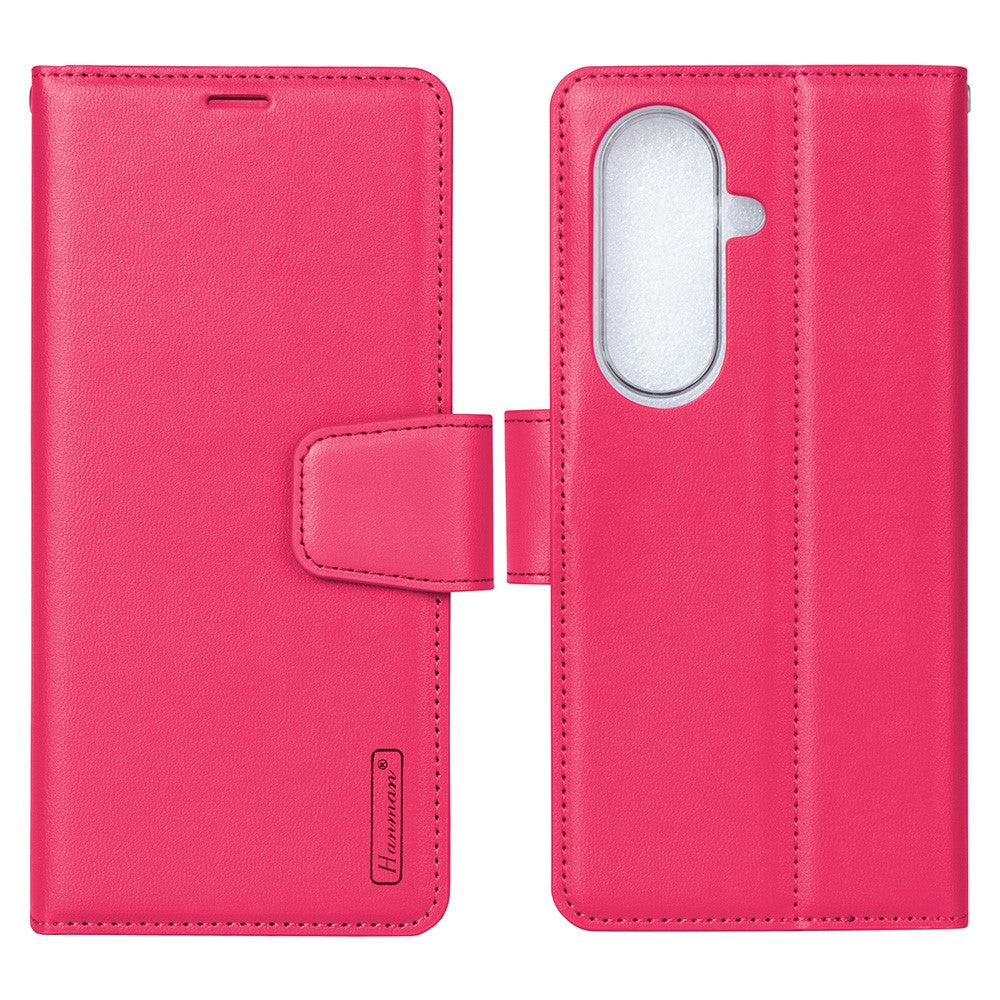 HANMAN Mill Series for Samsung Galaxy Z Fold7 5G Case Wallet Stand PU Leather Phone Cover - Rose