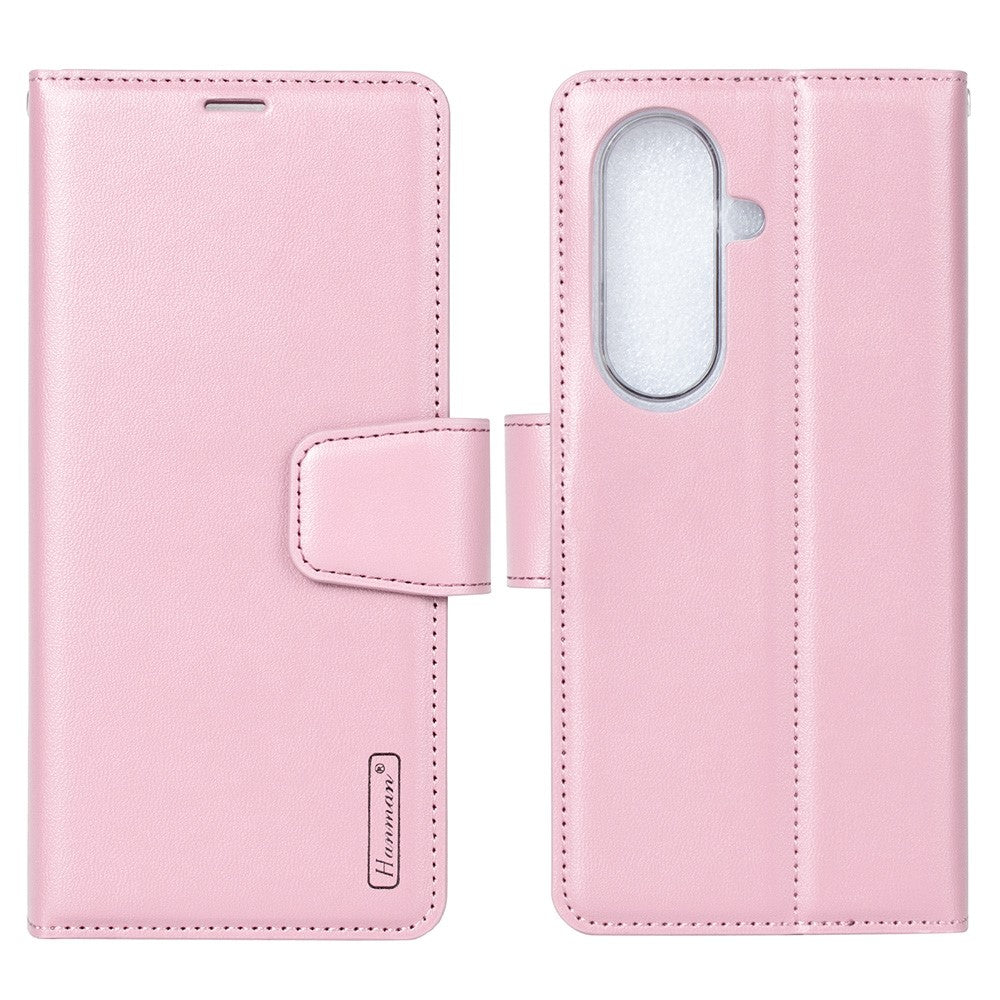 HANMAN Mill Series for Samsung Galaxy Z Fold7 5G Case Wallet Stand PU Leather Phone Cover - Rose Gold