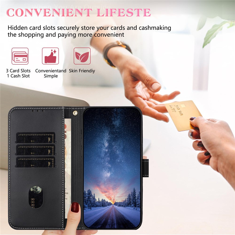 For iPhone 17 Pro Max Case Bowknot Decor Wallet Leather Phone Cover with Wrist Strap - Black