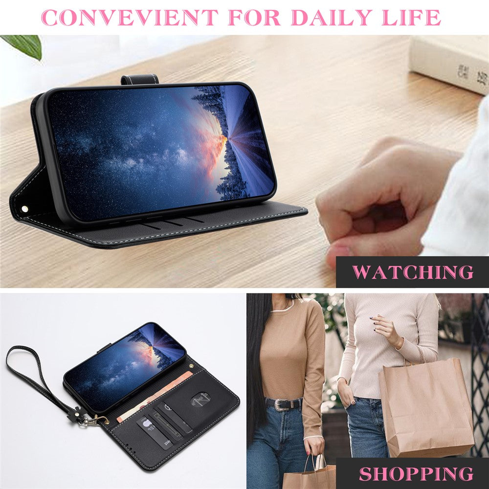 For iPhone 17 Pro Max Case Bowknot Decor Wallet Leather Phone Cover with Wrist Strap - Black