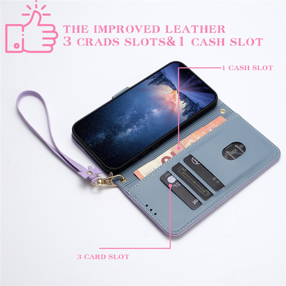 For iPhone 17 Pro Max Case Bowknot Decor Wallet Leather Phone Cover with Wrist Strap - Purple