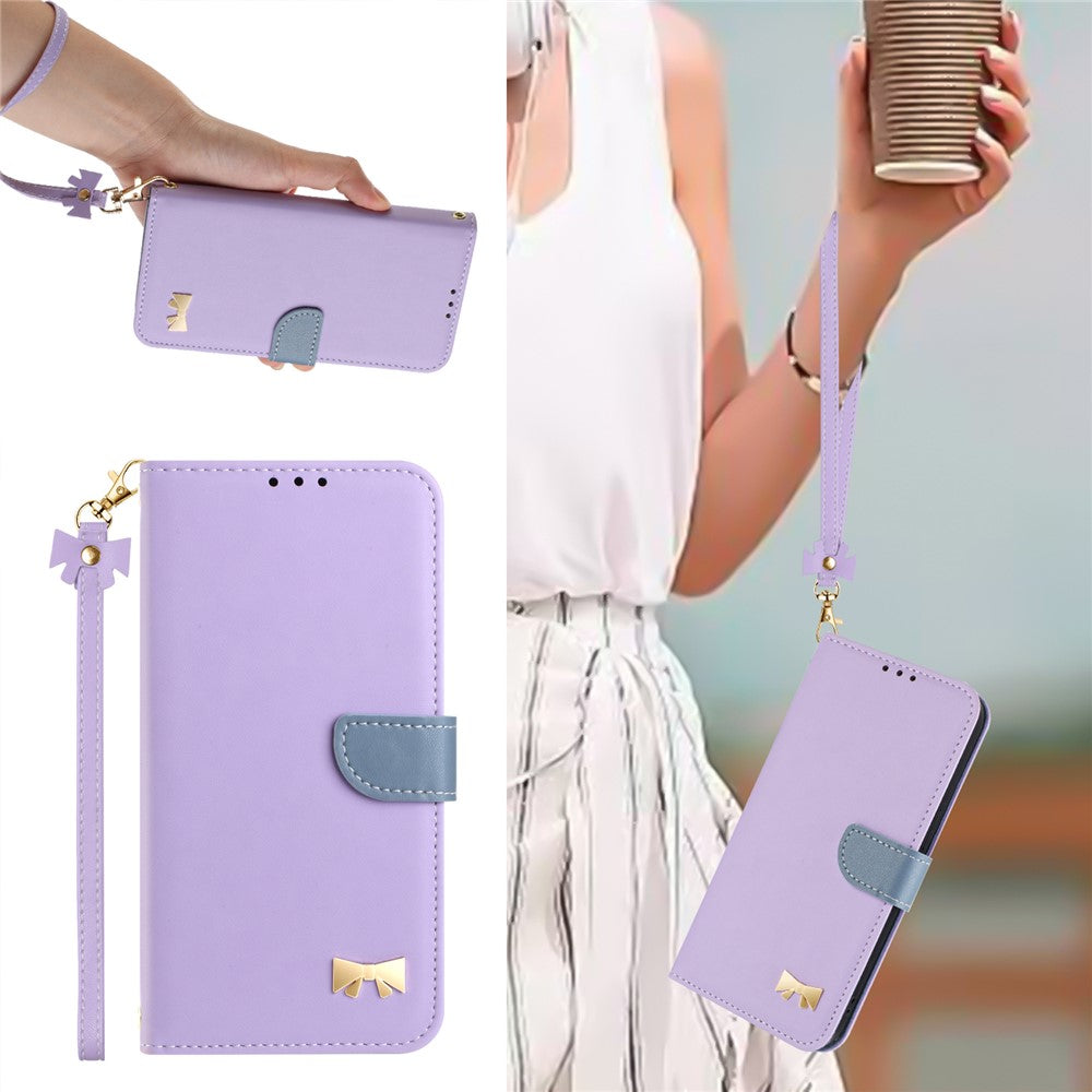 For iPhone 17 Pro Max Case Bowknot Decor Wallet Leather Phone Cover with Wrist Strap - Purple