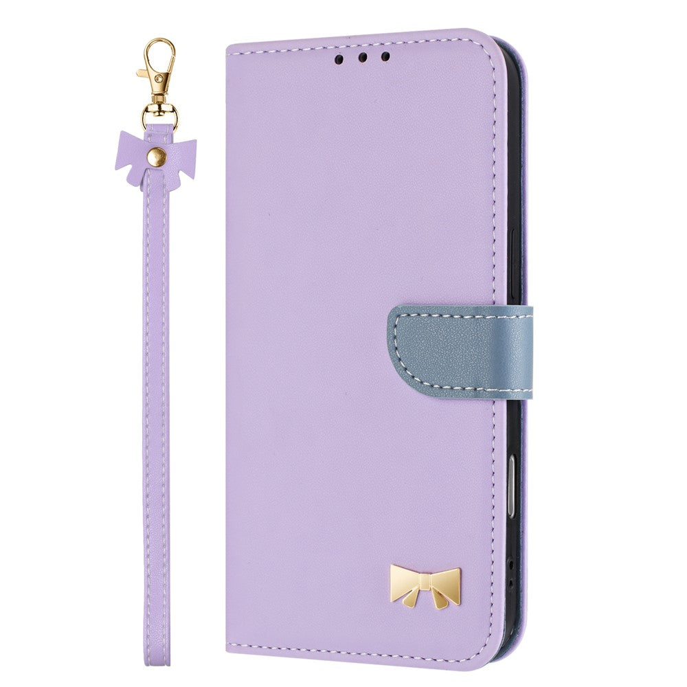 For iPhone 17 Pro Max Case Bowknot Decor Wallet Leather Phone Cover with Wrist Strap - Purple