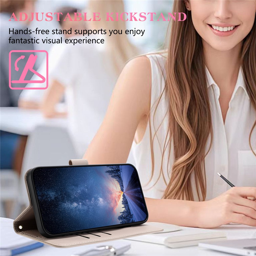 For iPhone 17 Pro Max Case Bowknot Decor Wallet Leather Phone Cover with Wrist Strap - Khaki