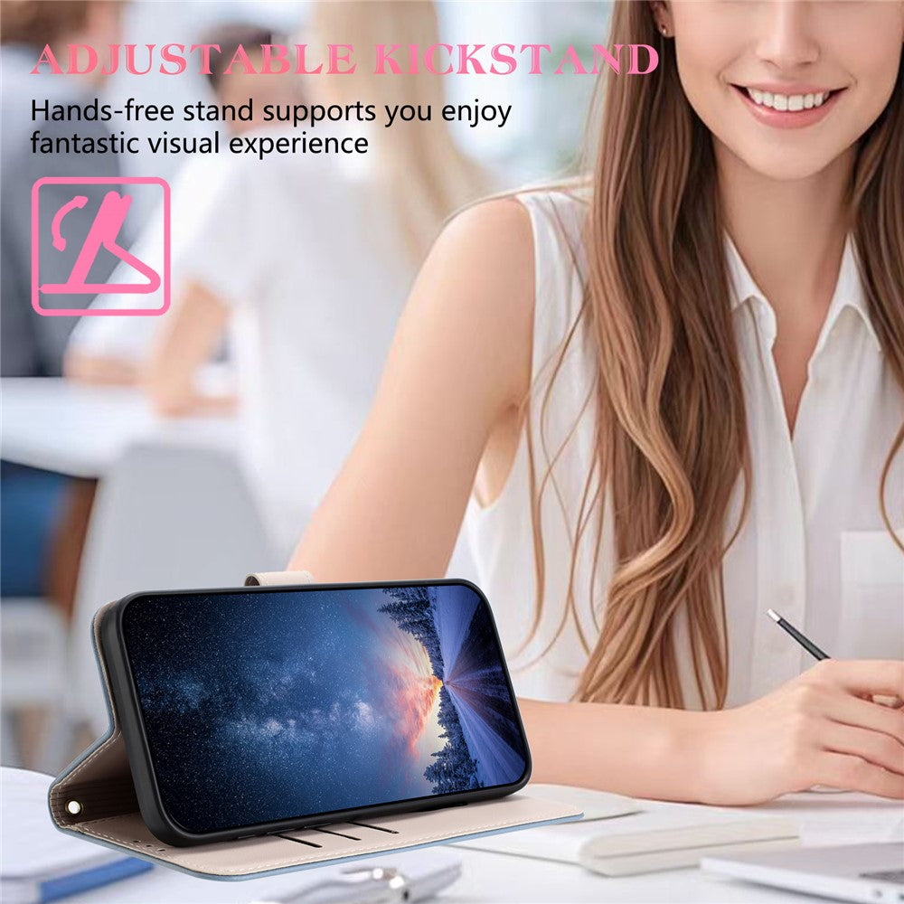 For iPhone 17 Pro Max Case Bowknot Decor Wallet Leather Phone Cover with Wrist Strap - Baby Blue