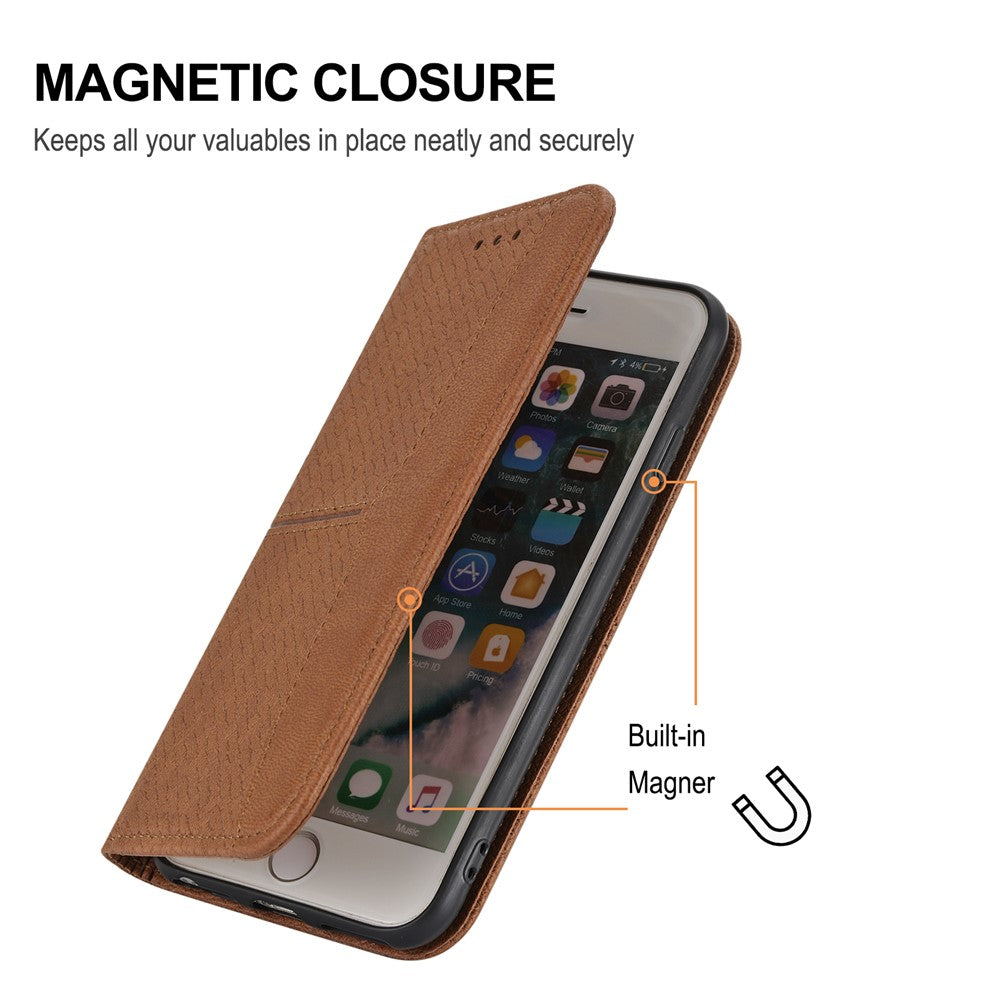 For iPhone 17 Pro Max Case Woven Texture PU Leather Wallet Phone Cover with Wrist Strap - Brown
