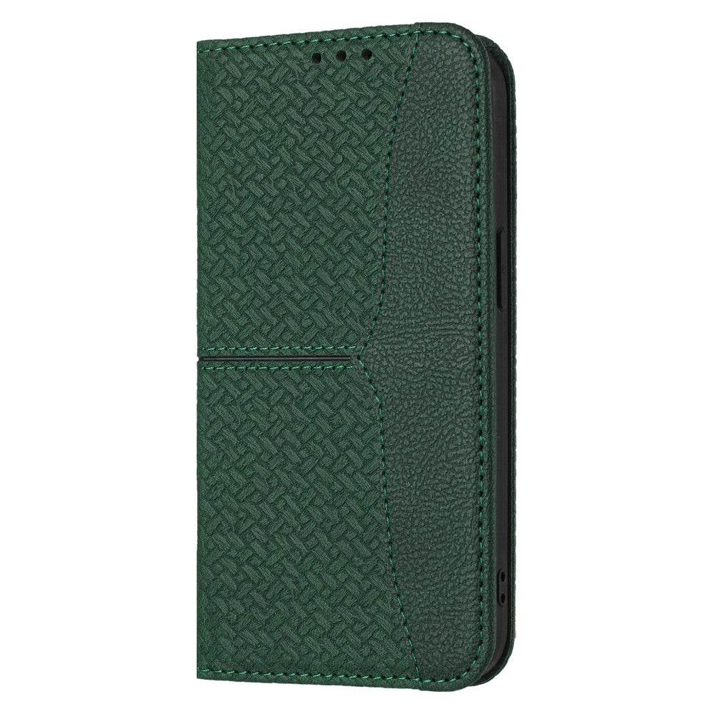 For iPhone 17 Pro Max Case Woven Texture PU Leather Wallet Phone Cover with Wrist Strap - Green