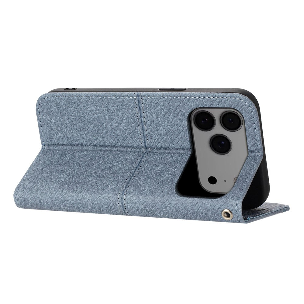 For iPhone 17 Pro Max Case Woven Texture PU Leather Wallet Phone Cover with Wrist Strap - Grey