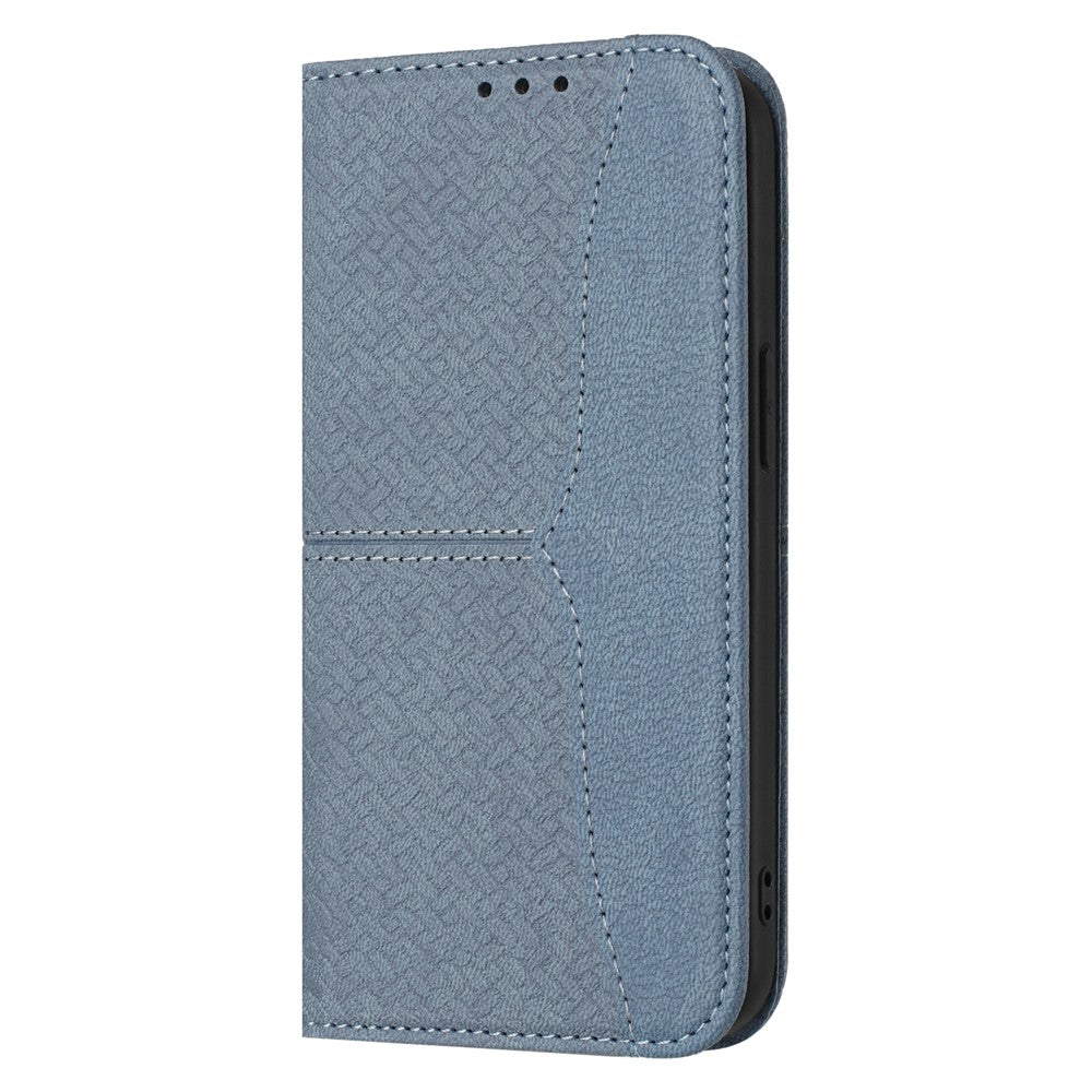 For iPhone 17 Pro Max Case Woven Texture PU Leather Wallet Phone Cover with Wrist Strap - Grey