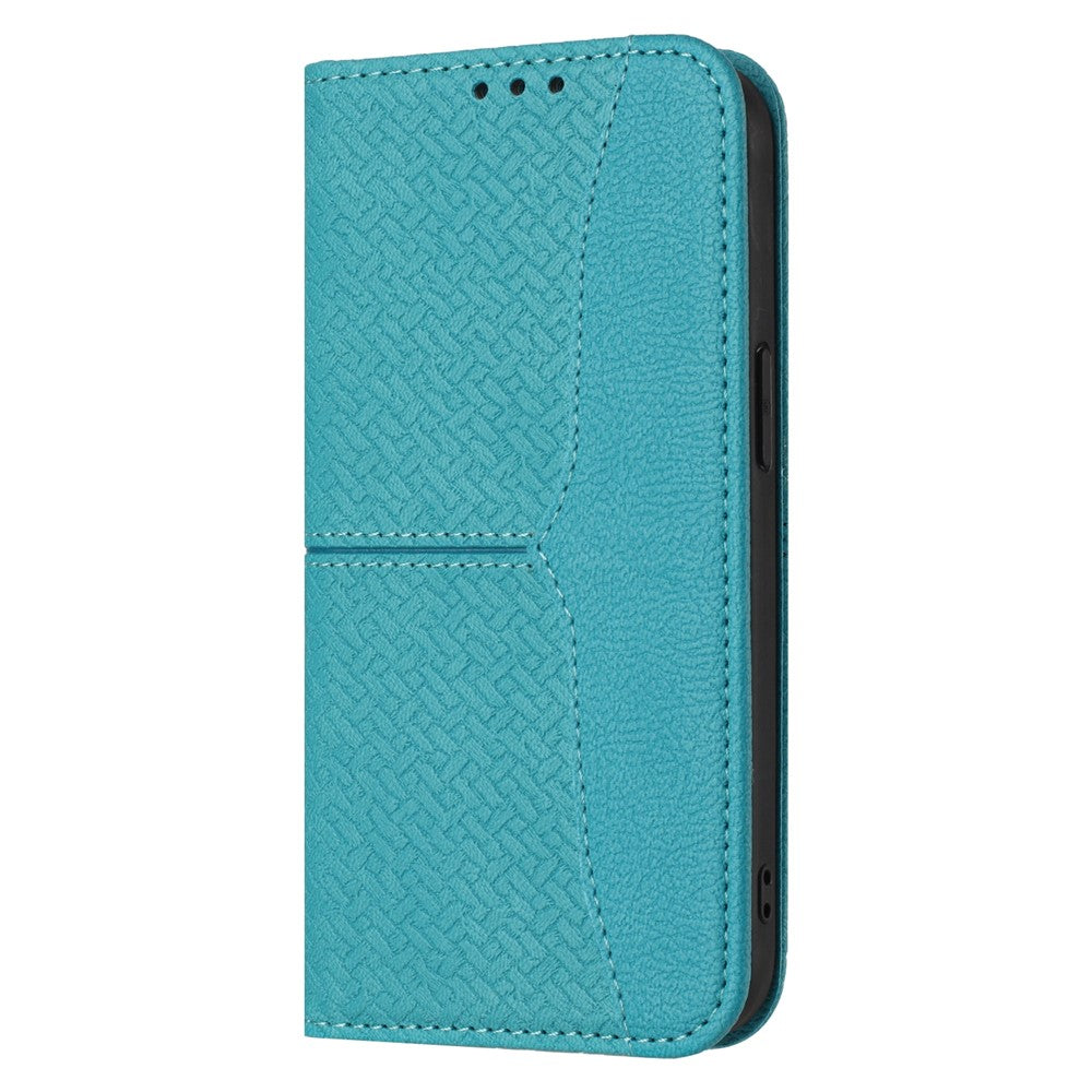 For iPhone 17 Pro Max Case Woven Texture PU Leather Wallet Phone Cover with Wrist Strap - Blue