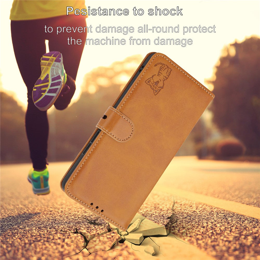 For iPhone 17 Pro Max Case Happy Cat Pattern Imprinted Leather Wallet Phone Cover - Yellow