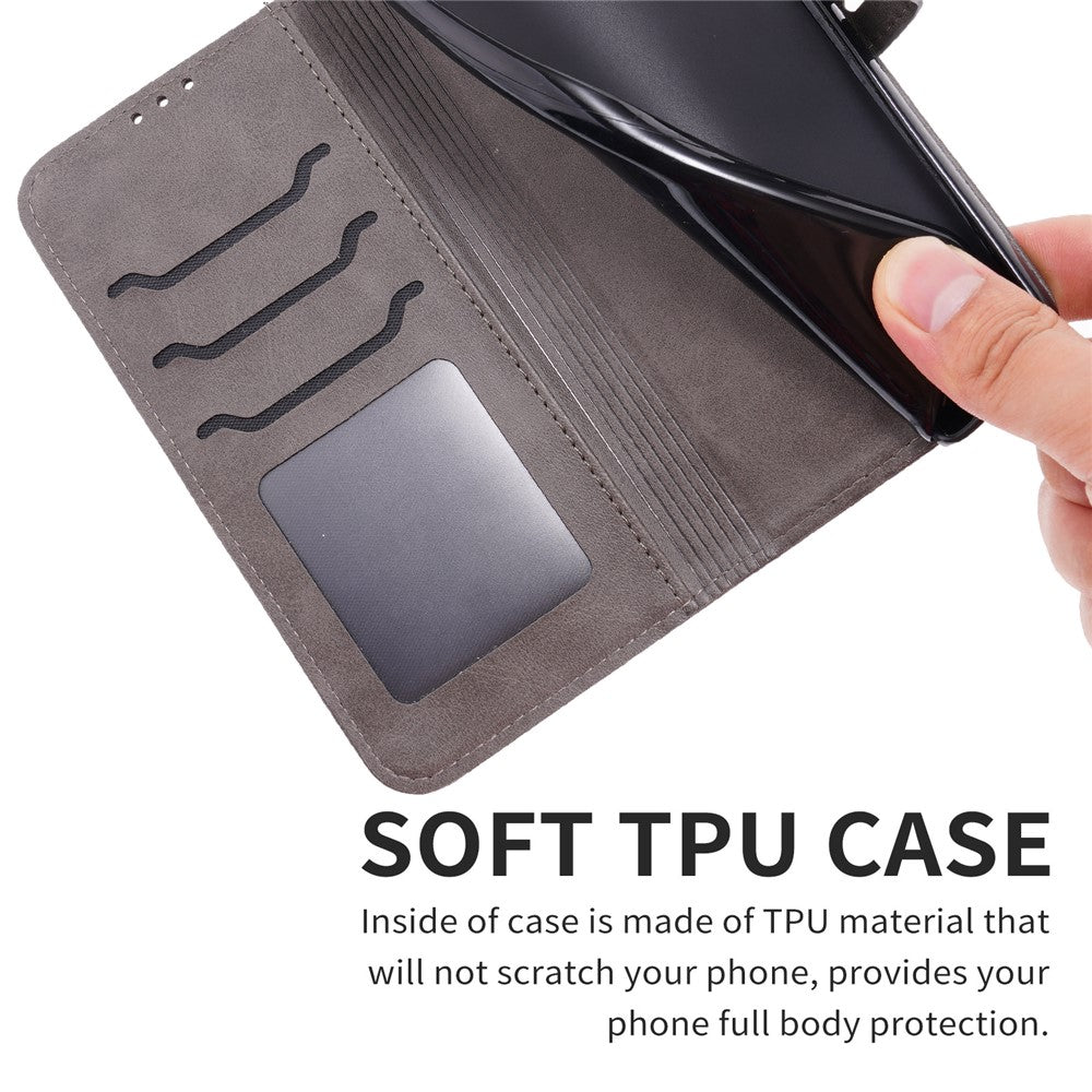 For iPhone 17 Pro Max Case Happy Cat Pattern Imprinted Leather Wallet Phone Cover - Grey