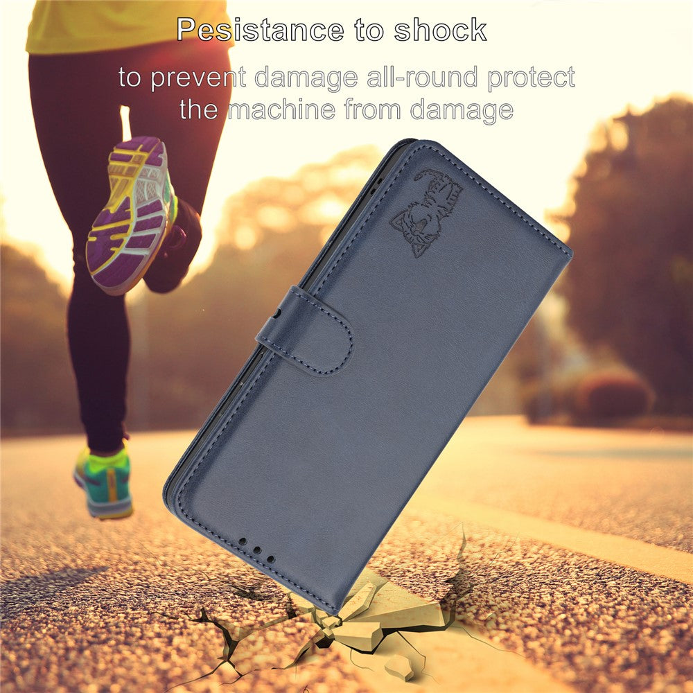 For iPhone 17 Pro Max Case Happy Cat Pattern Imprinted Leather Wallet Phone Cover - Blue