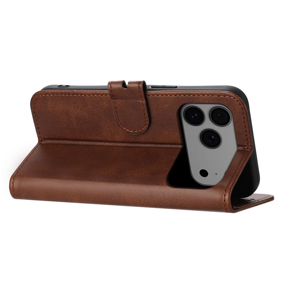 For iPhone 17 Pro Max Case Happy Cat Pattern Imprinted Leather Wallet Phone Cover - Brown