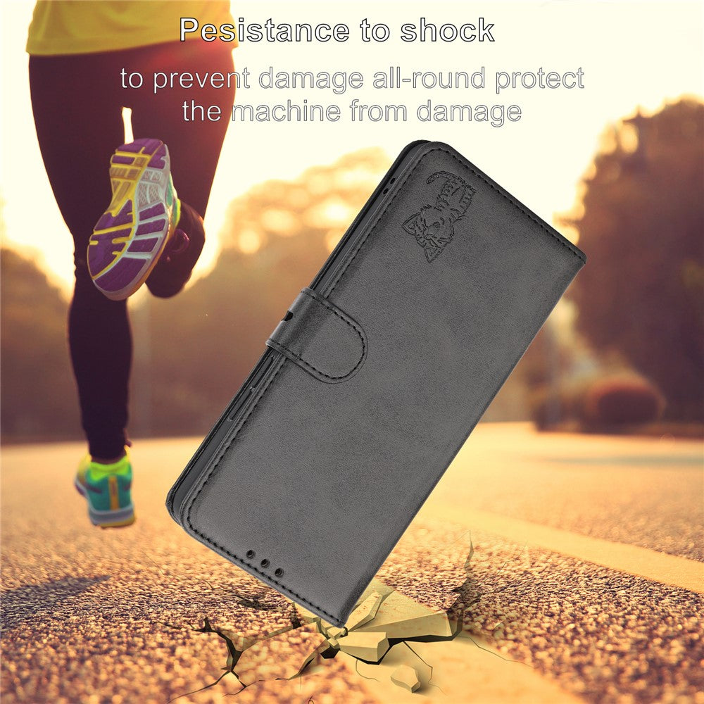 For iPhone 17 Pro Max Case Happy Cat Pattern Imprinted Leather Wallet Phone Cover - Black