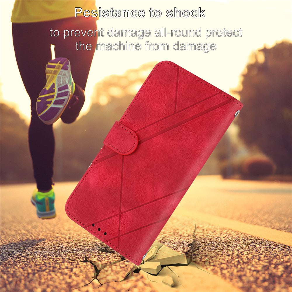 For iPhone 17 Pro Max Case Imprinted Line Leather Phone Cover with Handy Strap - Red