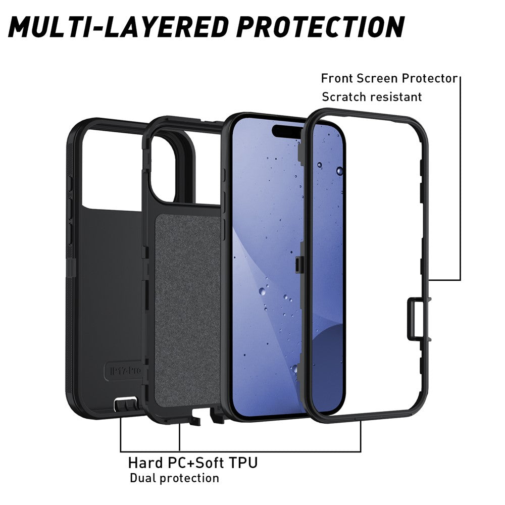 For iPhone 17 Pro Max Case Detachable PC + TPU Drop-Proof Back Cover - Black