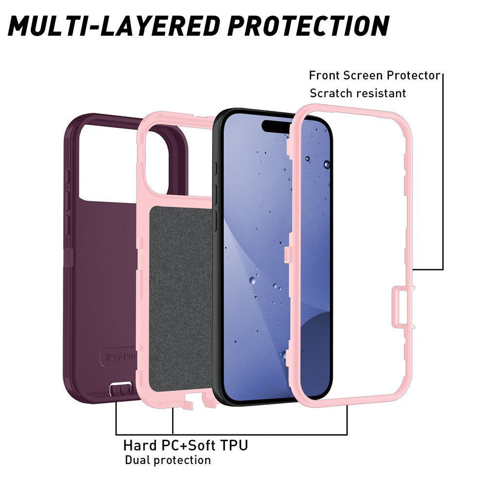 For iPhone 17 Pro Max Case Detachable PC + TPU Drop-Proof Back Cover - Wine Red  /  Pink