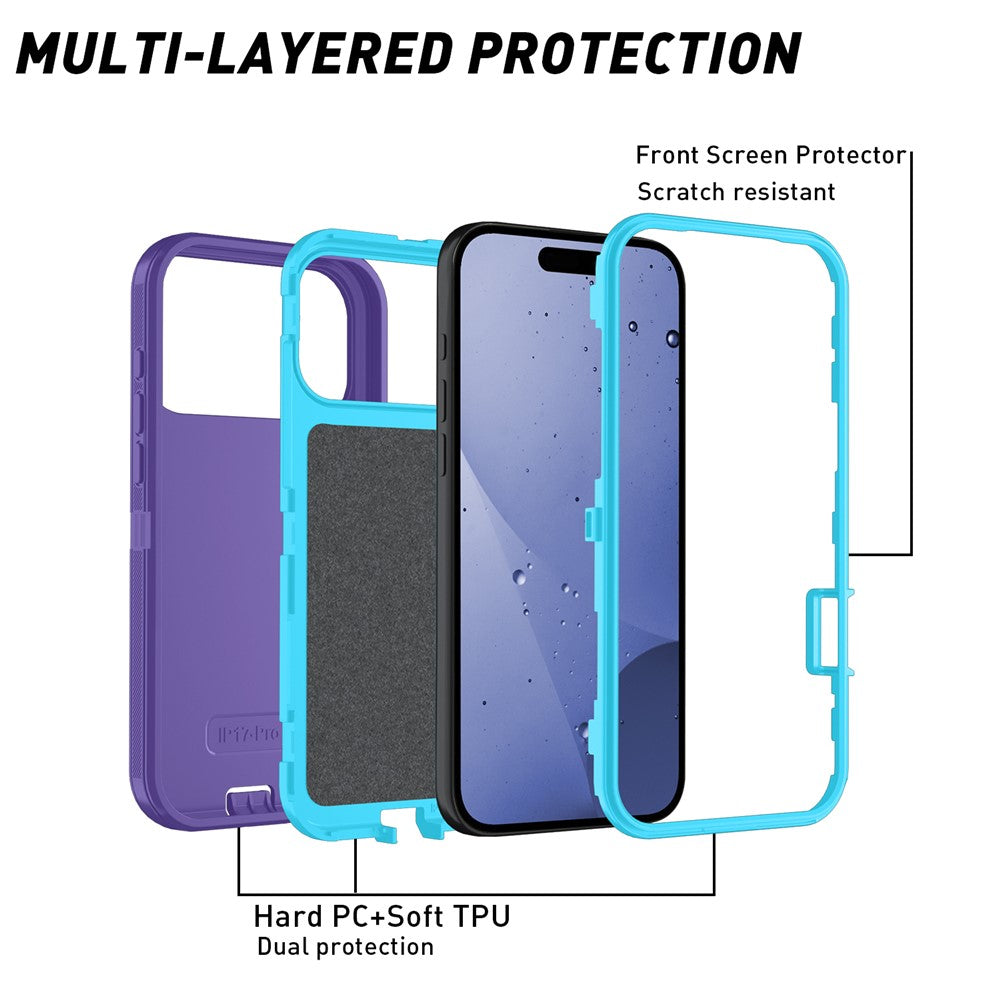 For iPhone 17 Pro Max Case Detachable PC + TPU Drop-Proof Back Cover - Light Purple / Sky Blue